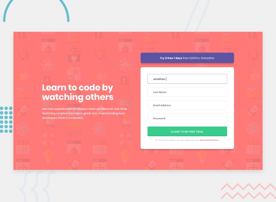 Intro component with sign up form